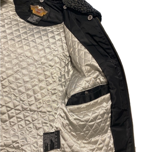 RARE Small Black Harley-Davidson Quilted Lined Jacket With Removable Collar - Picture 11 of 16